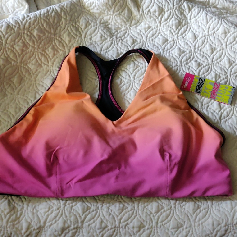 XXL NWT Zumba sports bra ombre orange and pink